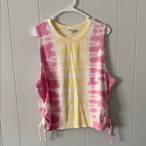 No Boundaries Pink & Yellow Tie-Dye Side-Tie Muscle Tee